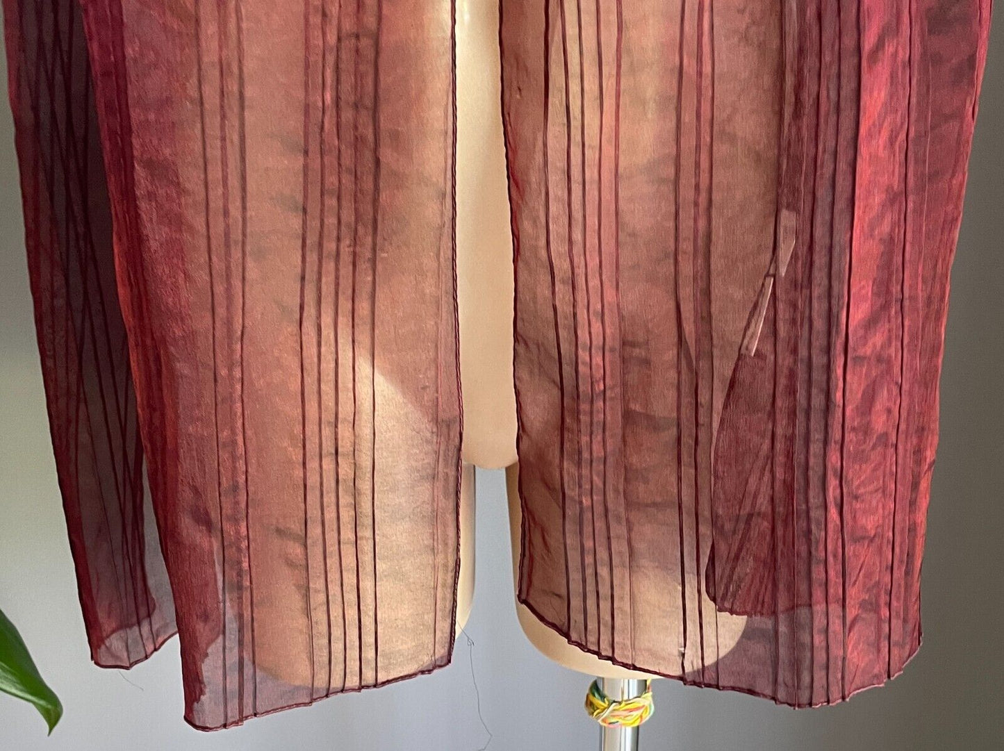 Neck SCARF Burgundy Iridescent Textured Organza Shawl Rectangle Crease Pleated