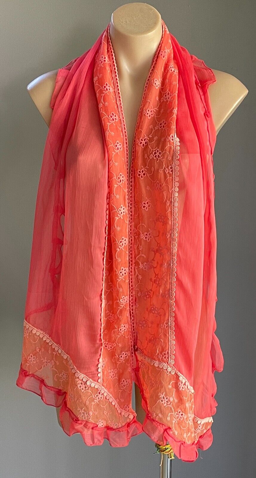 Neck SCARF MANLIWEISHA Semi Sheer Coral Shawl Rectangle Ruffle Broderie Anglaise