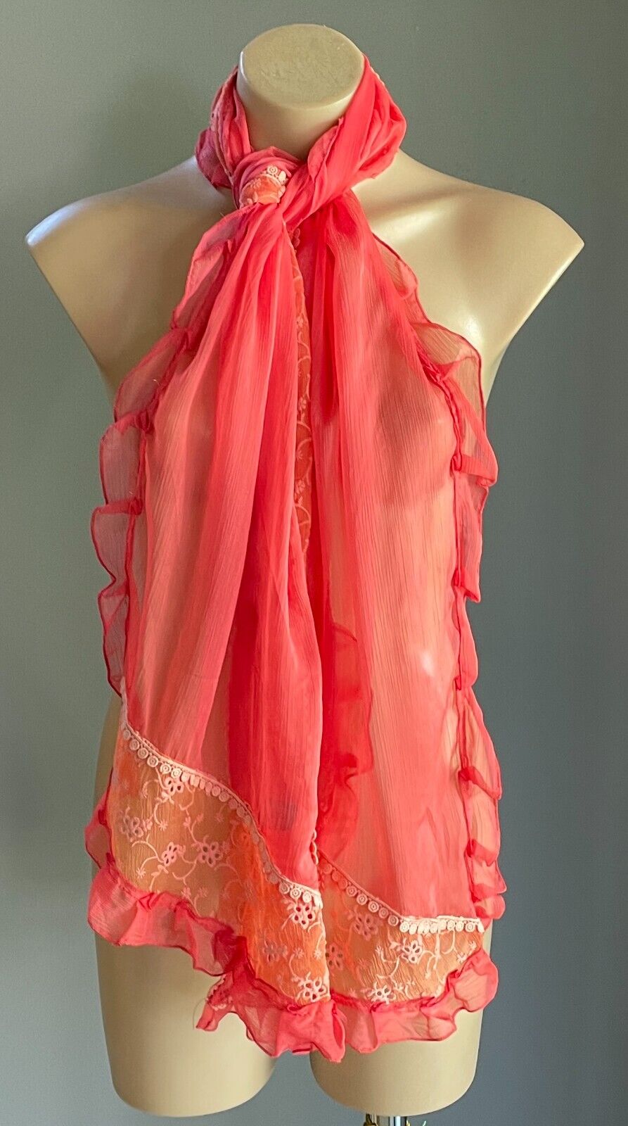 Neck SCARF MANLIWEISHA Semi Sheer Coral Shawl Rectangle Ruffle Broderie Anglaise