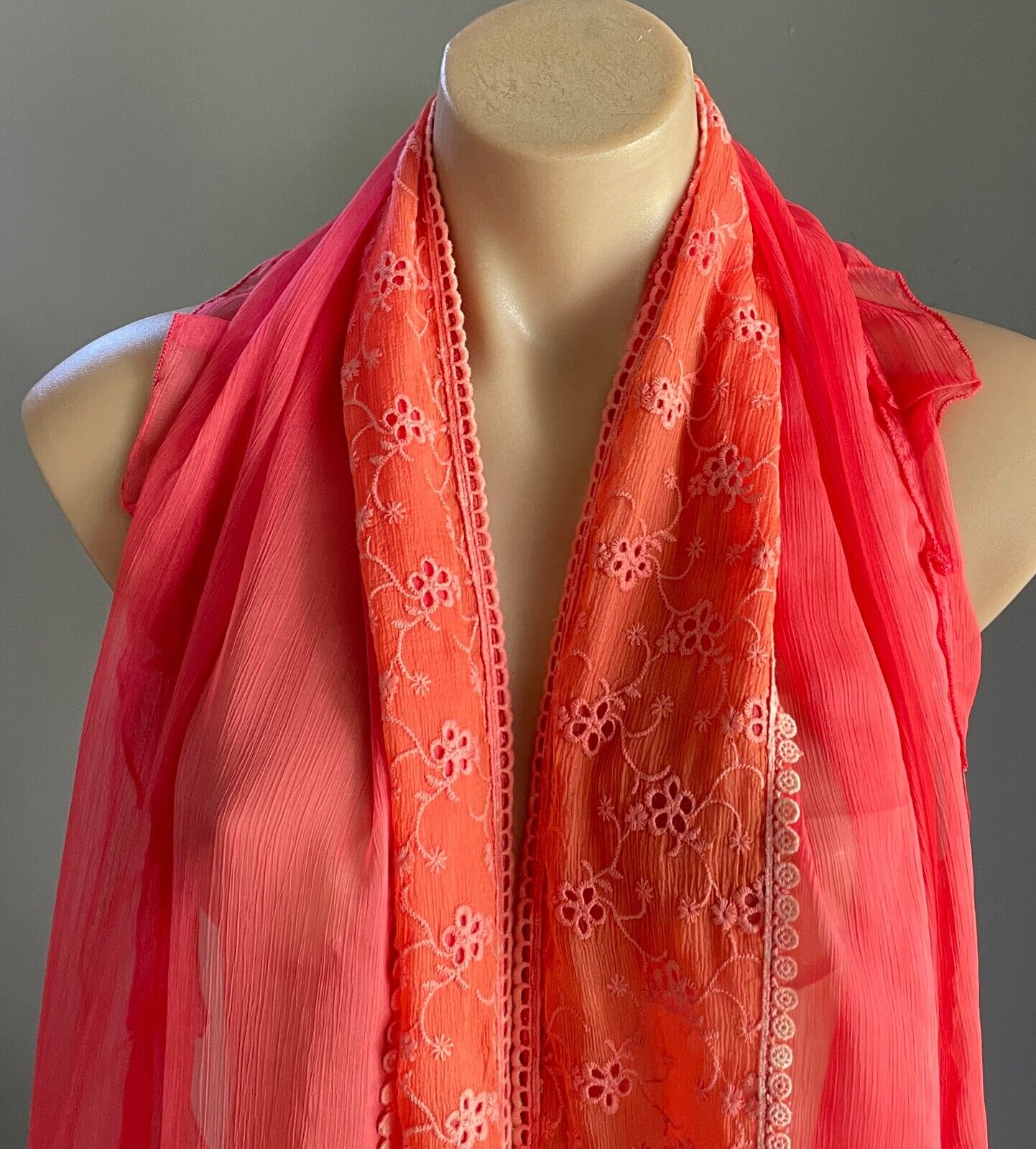 Neck SCARF MANLIWEISHA Semi Sheer Coral Shawl Rectangle Ruffle Broderie Anglaise