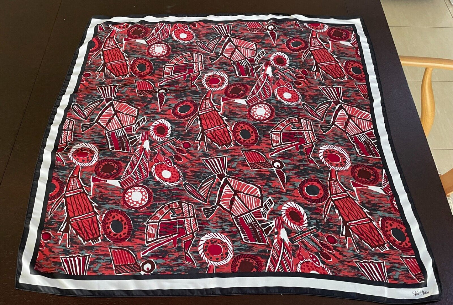 NUTRI-METICS Neck SCARF  Orange Crimson Grey White Black Abstract  Shawl Wrap