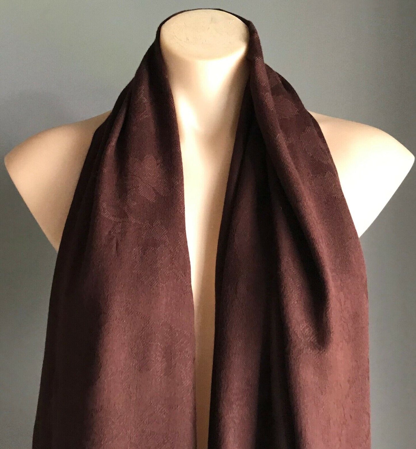 Shawl Brown & Pink Colour Fine Knit Scarf w Fringed Trim Gorgeous Neck SCARF