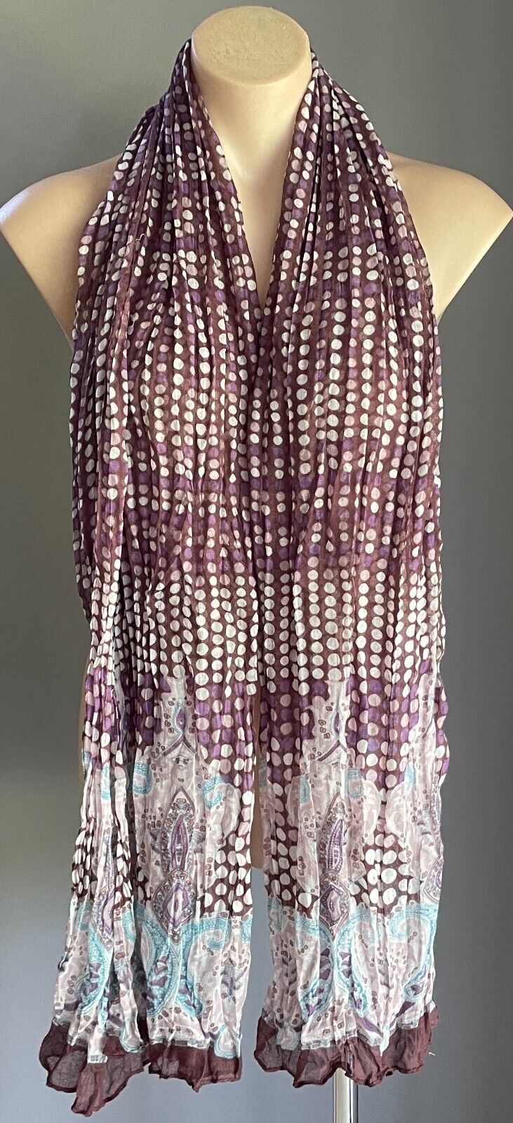 Neck SCARF Dot Paisley Crinkle Plisse Lightweight Cotton Long 70cm x 177cm