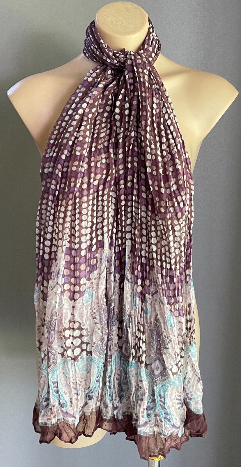 Neck SCARF Dot Paisley Crinkle Plisse Lightweight Cotton Long 70cm x 177cm