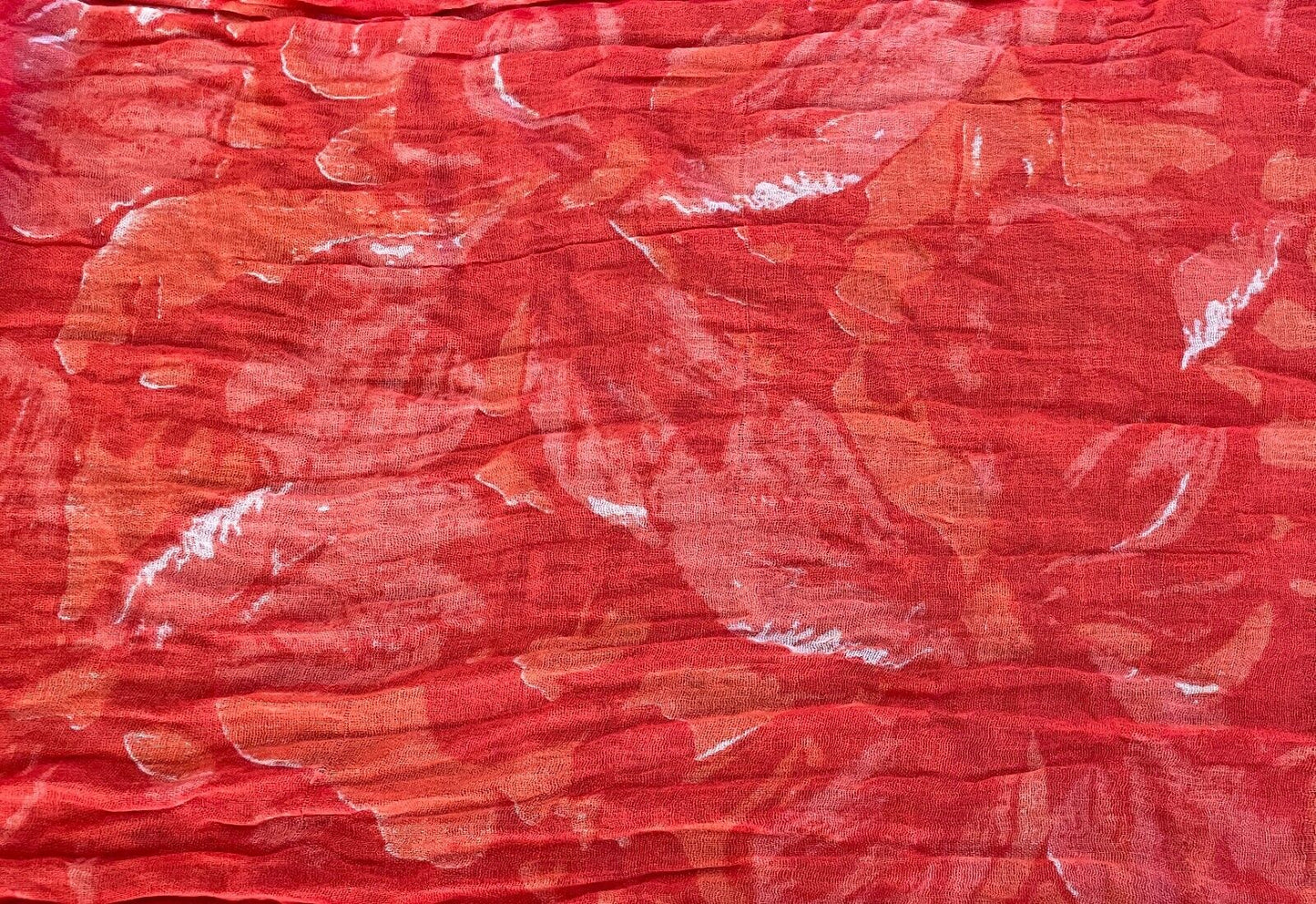 Neck SCARF Bright Orange White Abstract Fabric Rectangle Wrinkle Crinkle Fringe