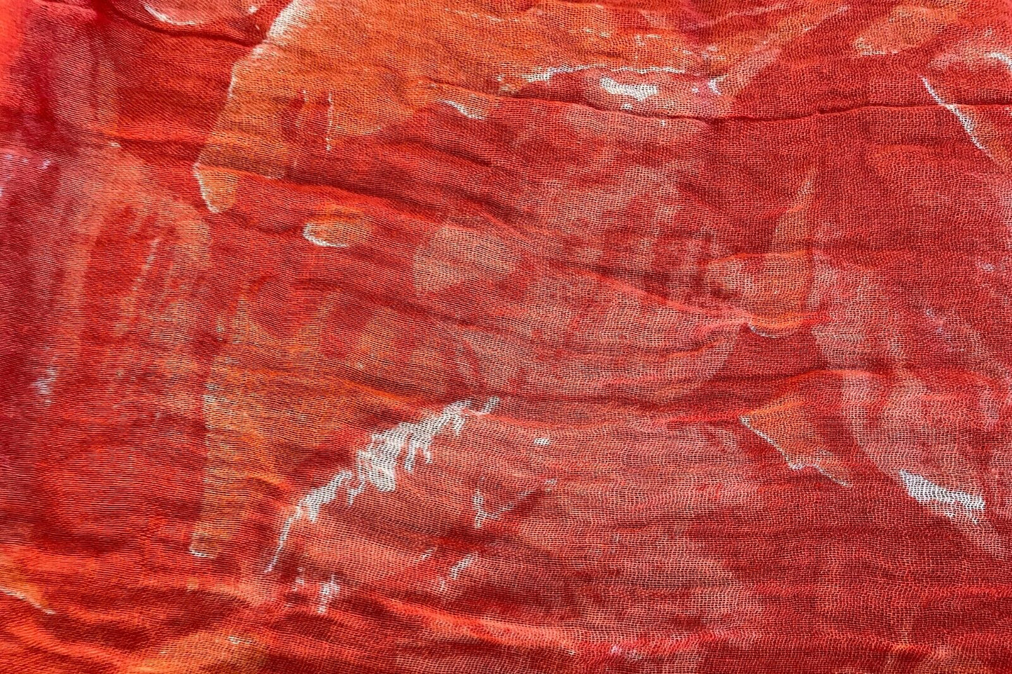 Neck SCARF Bright Orange White Abstract Fabric Rectangle Wrinkle Crinkle Fringe