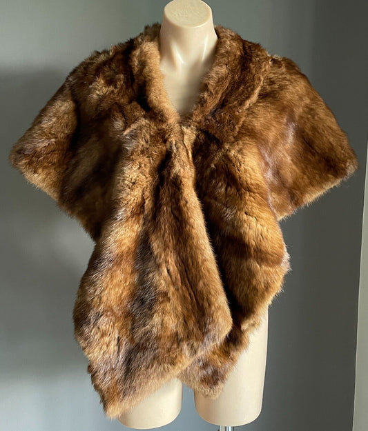 Real Fur Stole GLAMOUR PUSS Brown Shawl Wrap Size 10  16 (Rabbit Fox ?) Vintage