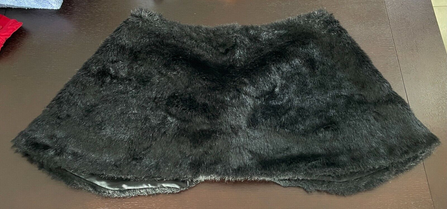 Faux Fur Stole ROSE'S Black Wrap w Stunning Pearl Fastening COLLAR Plus Size 24