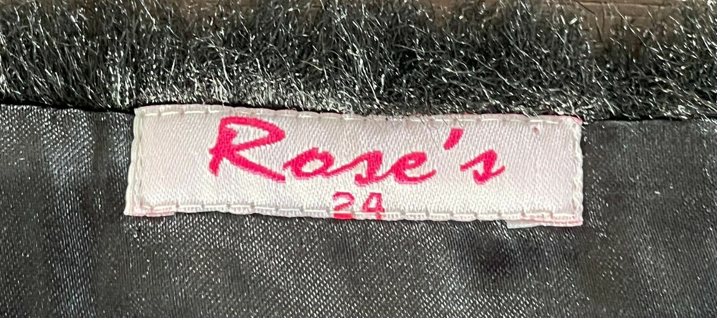 Faux Fur Stole ROSE'S Black Wrap w Stunning Pearl Fastening COLLAR Plus Size 24