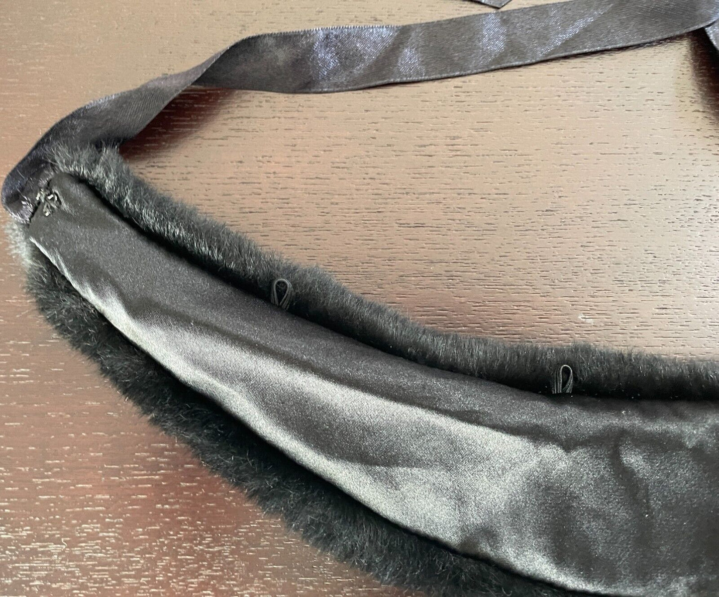 Vintage Faux FUR COLLAR Black Wrap Ribbon Tie Front Fit Sizes 10 - 12 8cm Scarf