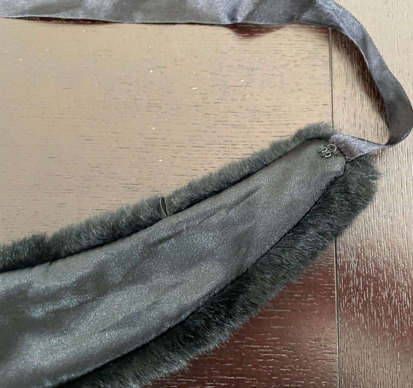 Vintage Faux FUR COLLAR Black Wrap Ribbon Tie Front Fit Sizes 10 - 12 8cm Scarf