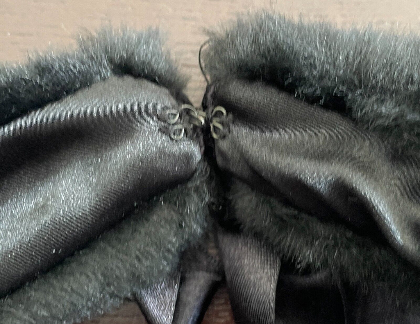 Vintage Faux FUR COLLAR Black Wrap Ribbon Tie Front Fit Sizes 10 - 12 8cm Scarf