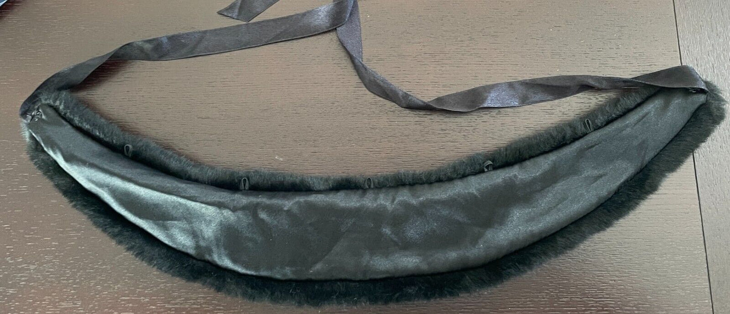 Vintage Faux FUR COLLAR Black Wrap Ribbon Tie Front Fit Sizes 10 - 12 8cm Scarf