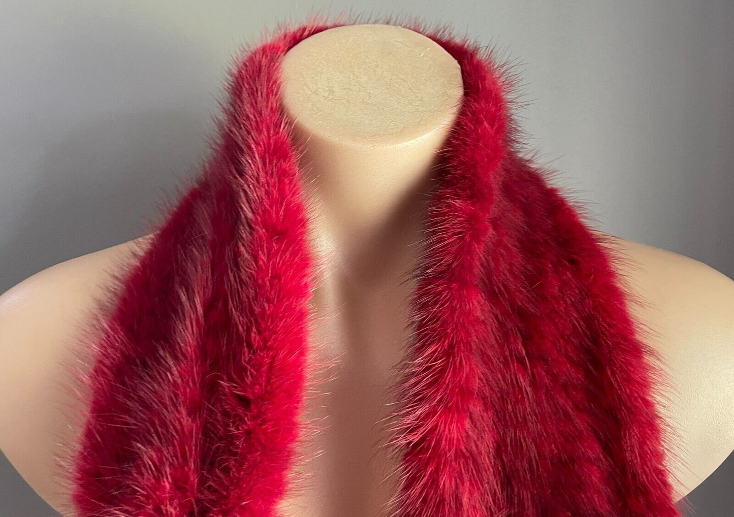 Real MINK Fur Stole Burgundy Red Wrap Collar Rosette Detail 104 x 11cm Scarf
