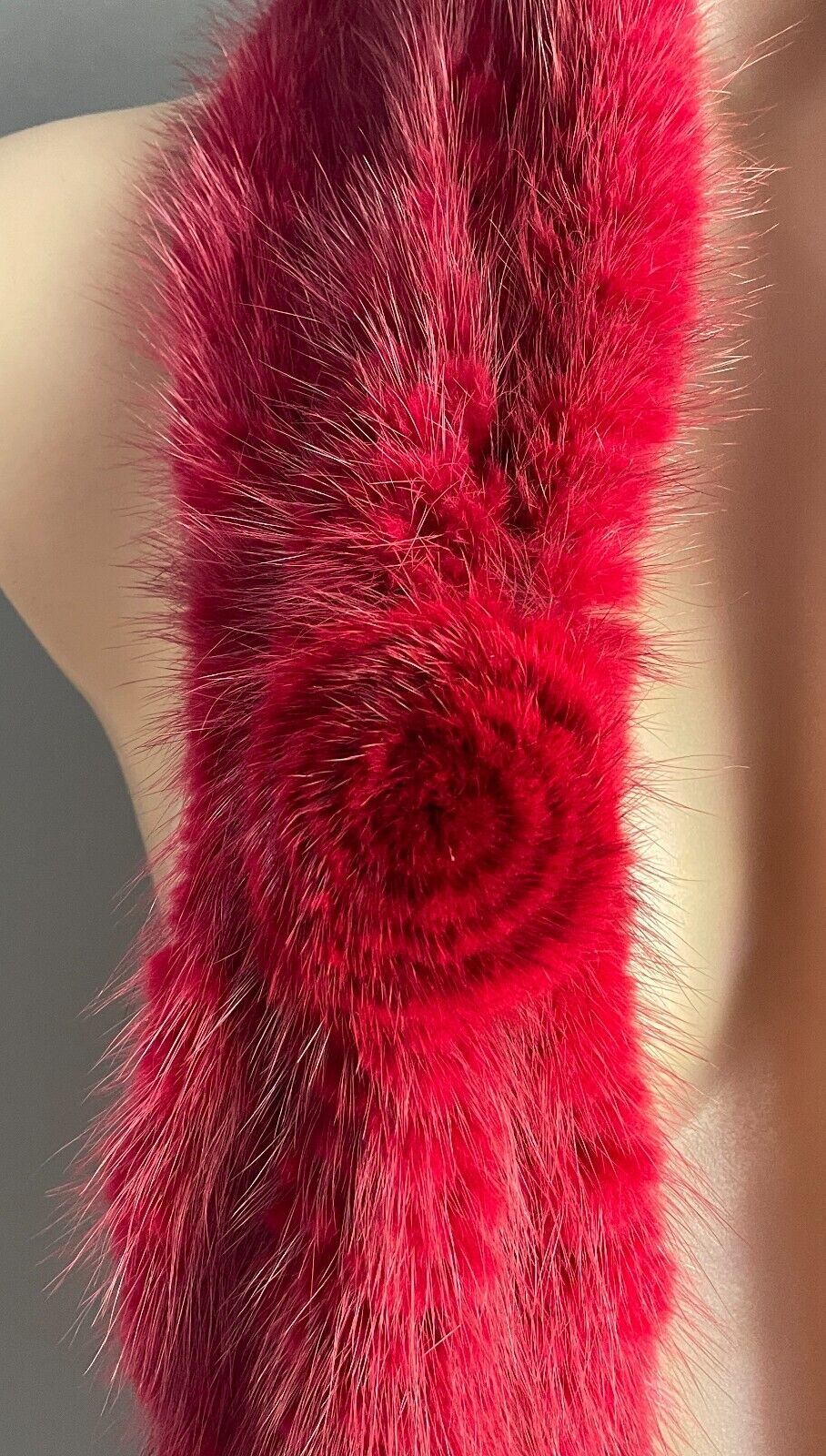 Real MINK Fur Stole Burgundy Red Wrap Collar Rosette Detail 104 x 11cm Scarf