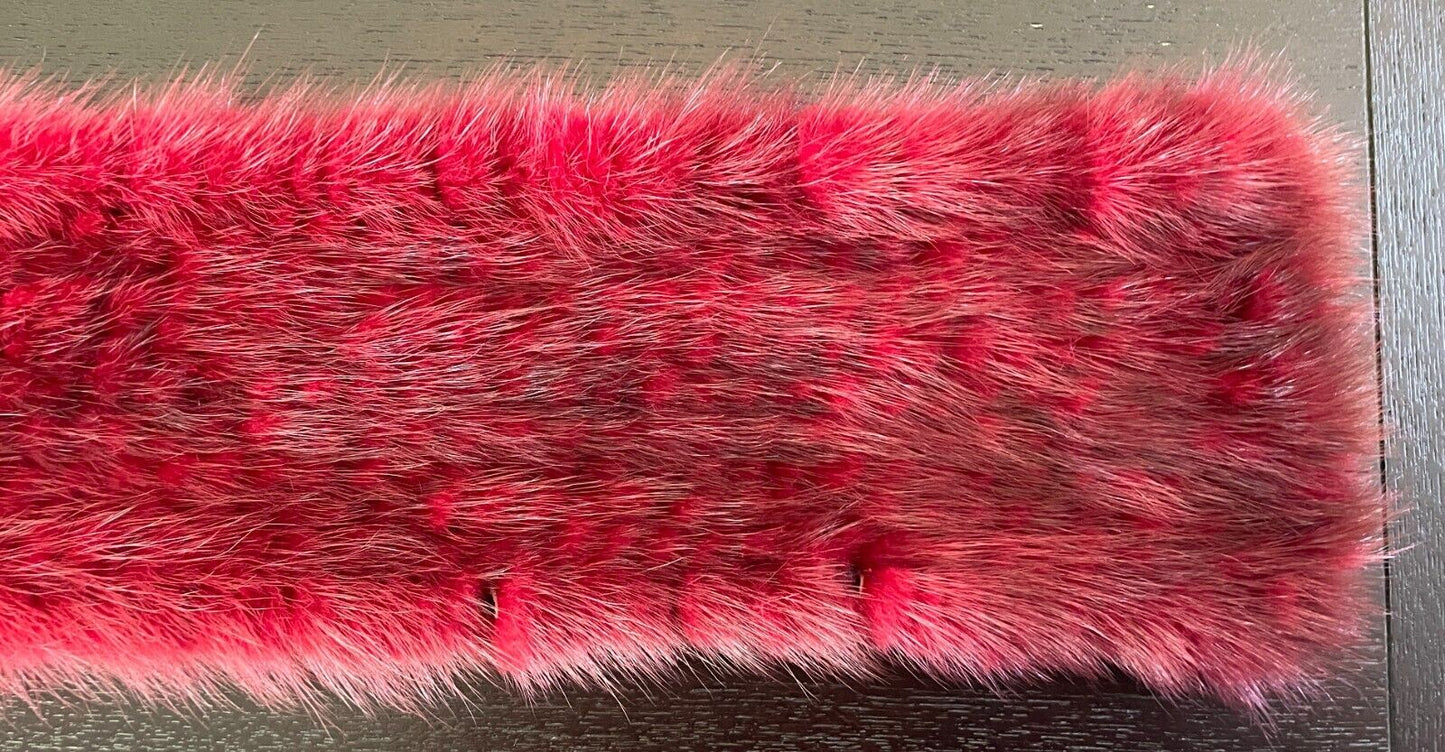 Real MINK Fur Stole Burgundy Red Wrap Collar Rosette Detail 104 x 11cm Scarf