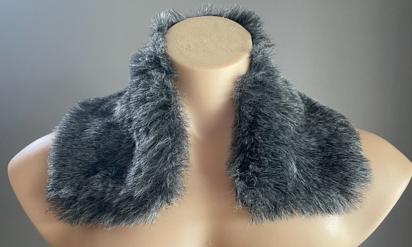 Vintage Faux FUR COLLAR Grey Wrap NO Fastenings Lined14cm W x 48cm L Scarf