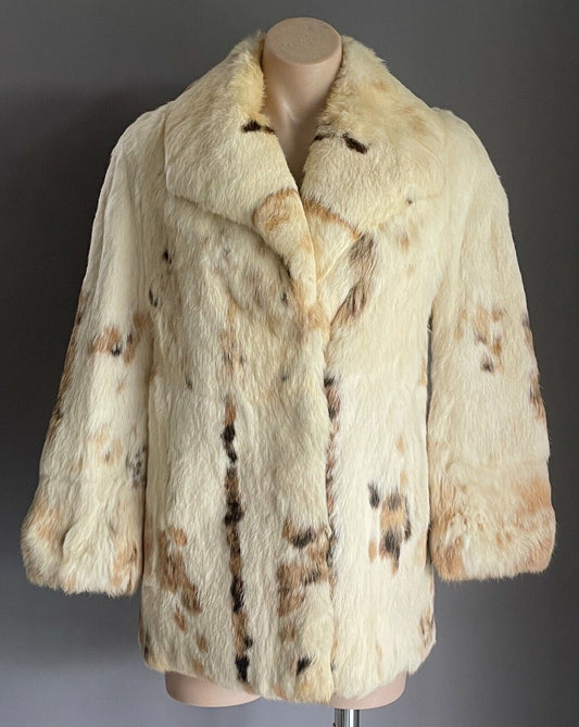 LEVY FURS Sydney Cream & Brown Rabbit (?) FUR COAT Long Sleeve Size 10 Vintage