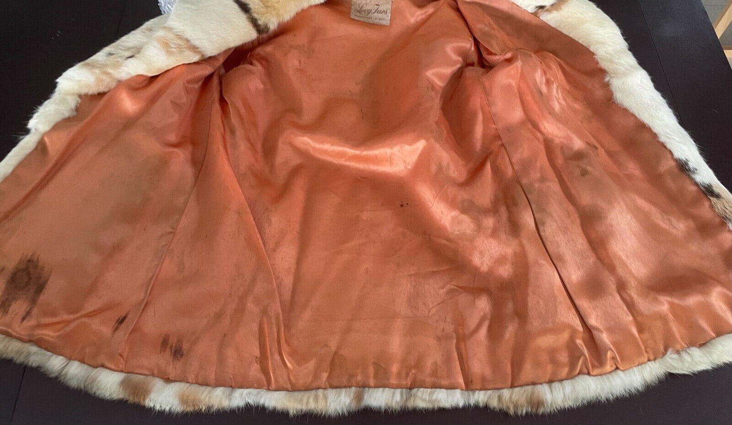 LEVY FURS Sydney Cream & Brown Rabbit (?) FUR COAT Long Sleeve Size 10 Vintage