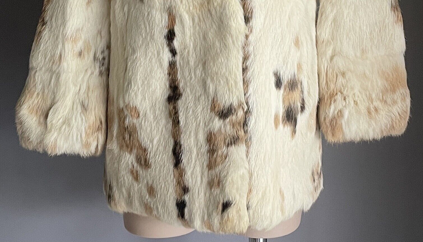 LEVY FURS Sydney Cream & Brown Rabbit (?) FUR COAT Long Sleeve Size 10 Vintage
