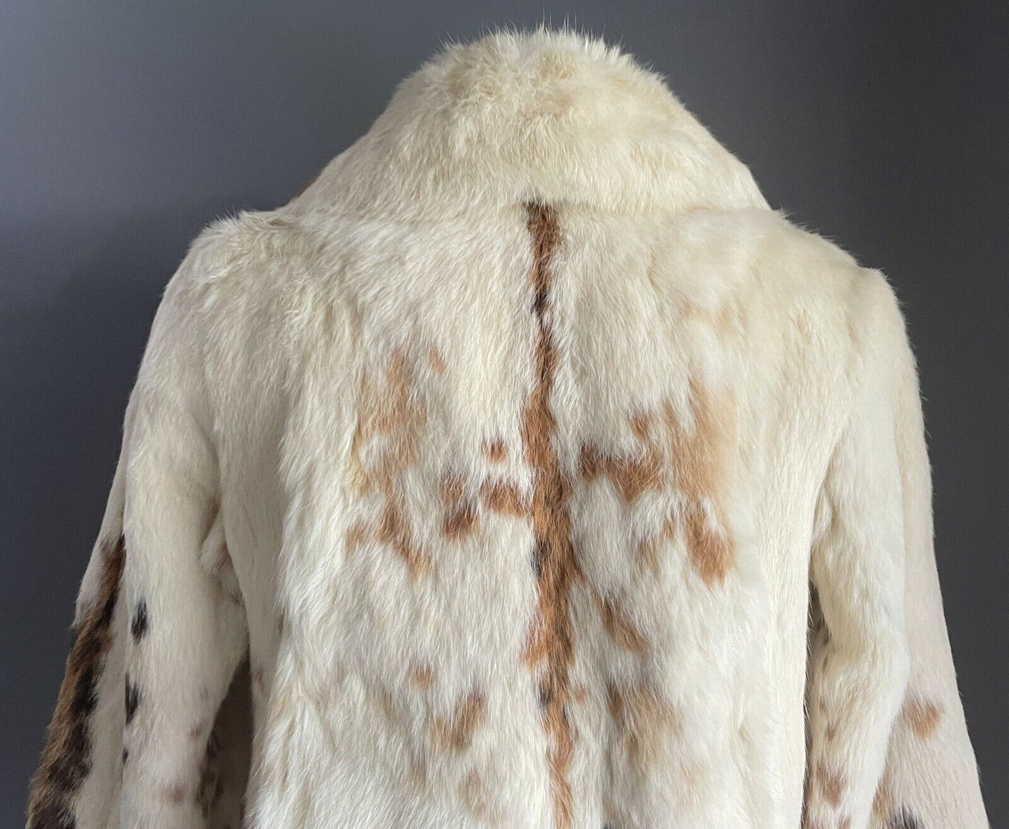 LEVY FURS Sydney Cream & Brown Rabbit (?) FUR COAT Long Sleeve Size 10 Vintage