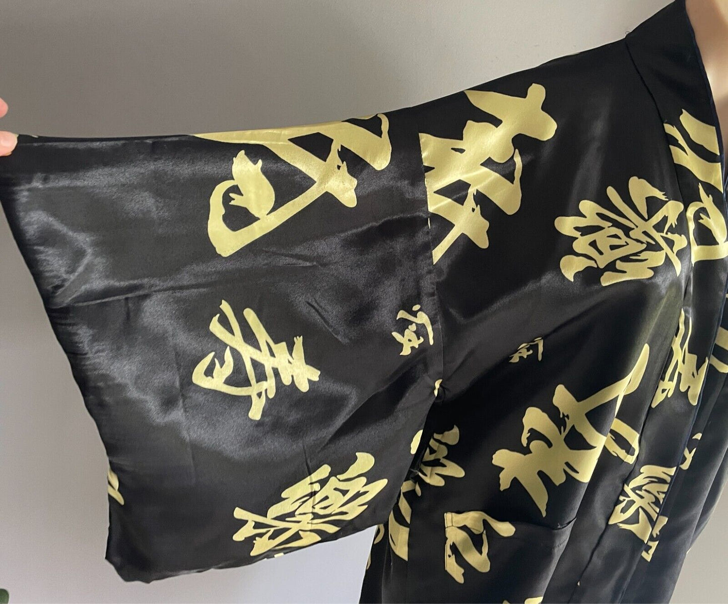 KIMONO Robe Reversible Black Gold Blue Dragon Print Size M Short SleevesOriental