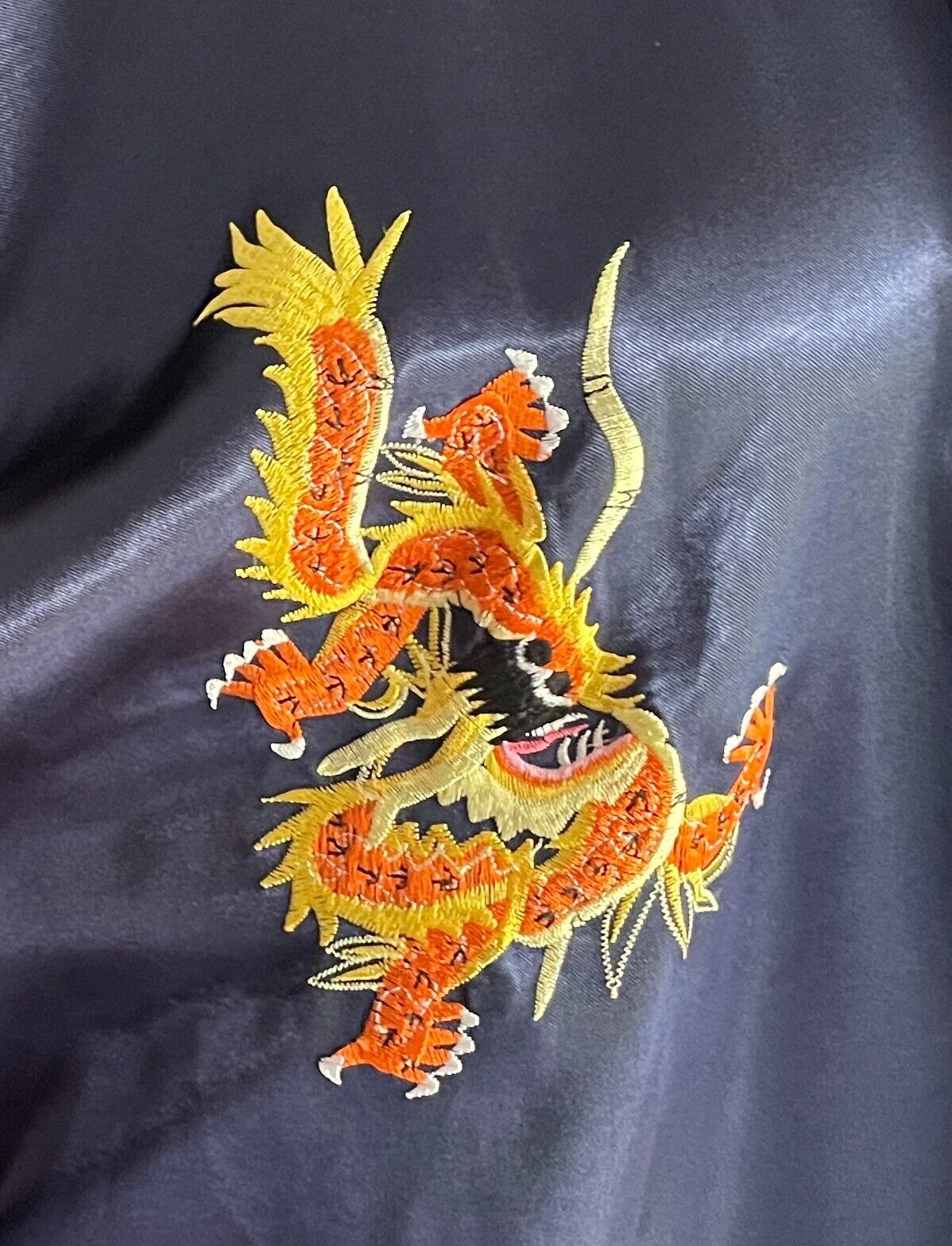 KIMONO Robe Reversible Black Gold Blue Dragon Print Size M Short SleevesOriental
