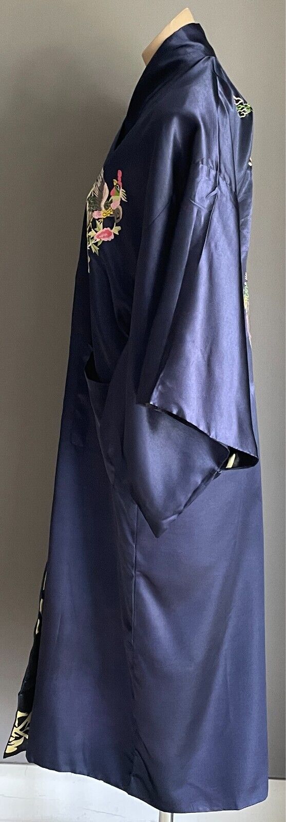 KIMONO Robe Reversible Black Gold Blue Dragon Print Size M Short SleevesOriental