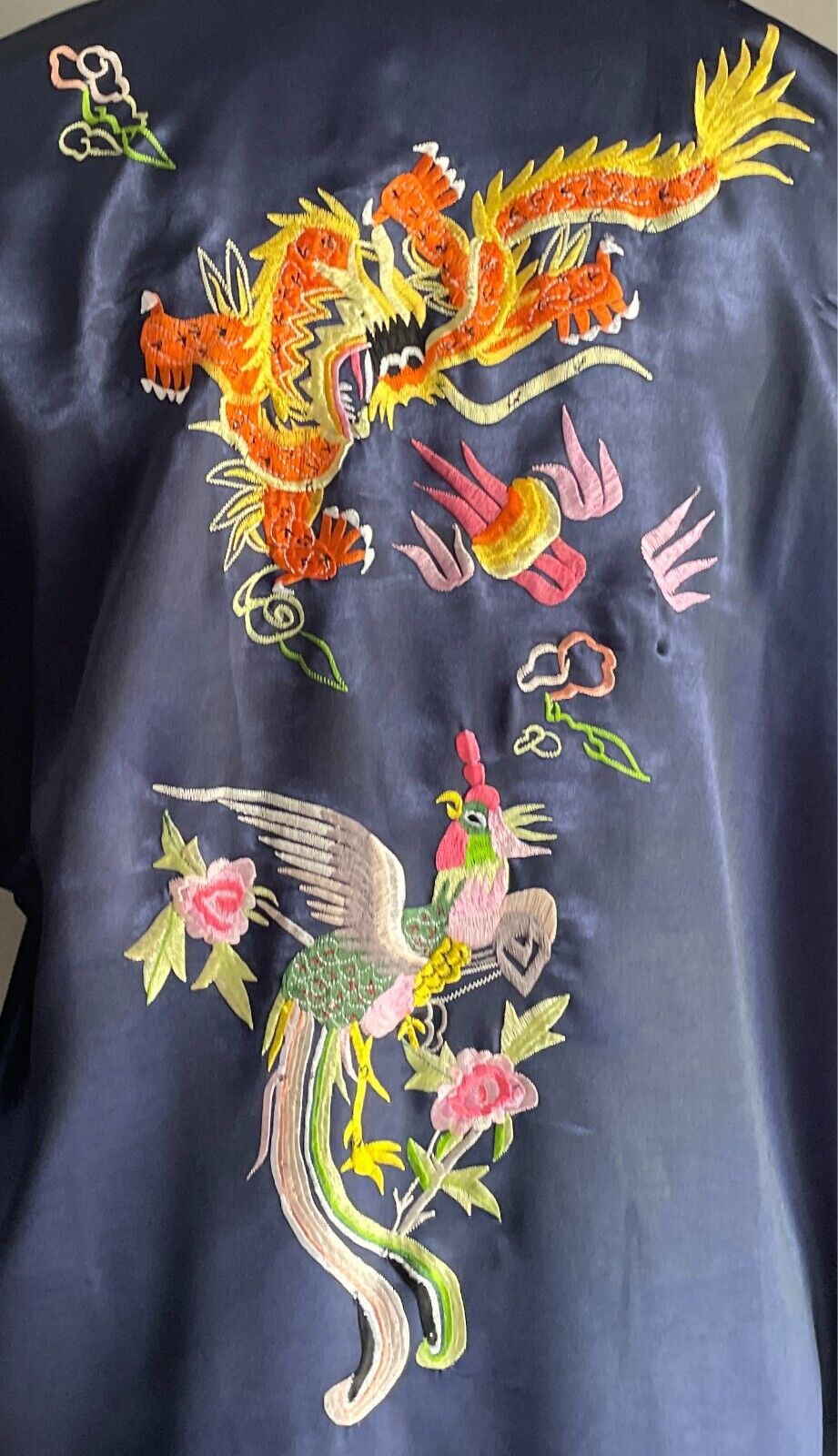 KIMONO Robe Reversible Black Gold Blue Dragon Print Size M Short SleevesOriental