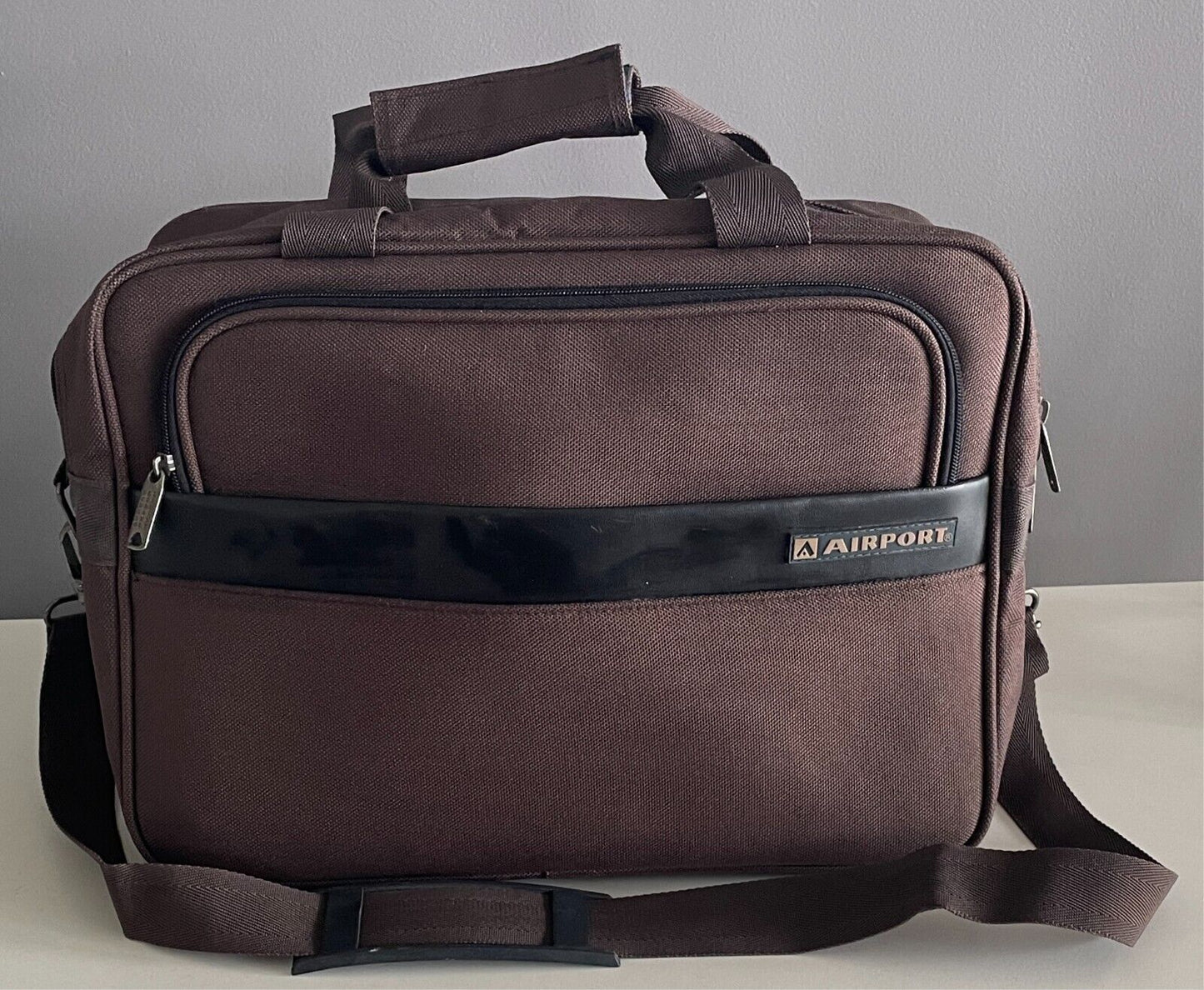 Retro AIRPORT Brown Black Trim Polyester Carry On/Travel Shoulder Strap/Handles