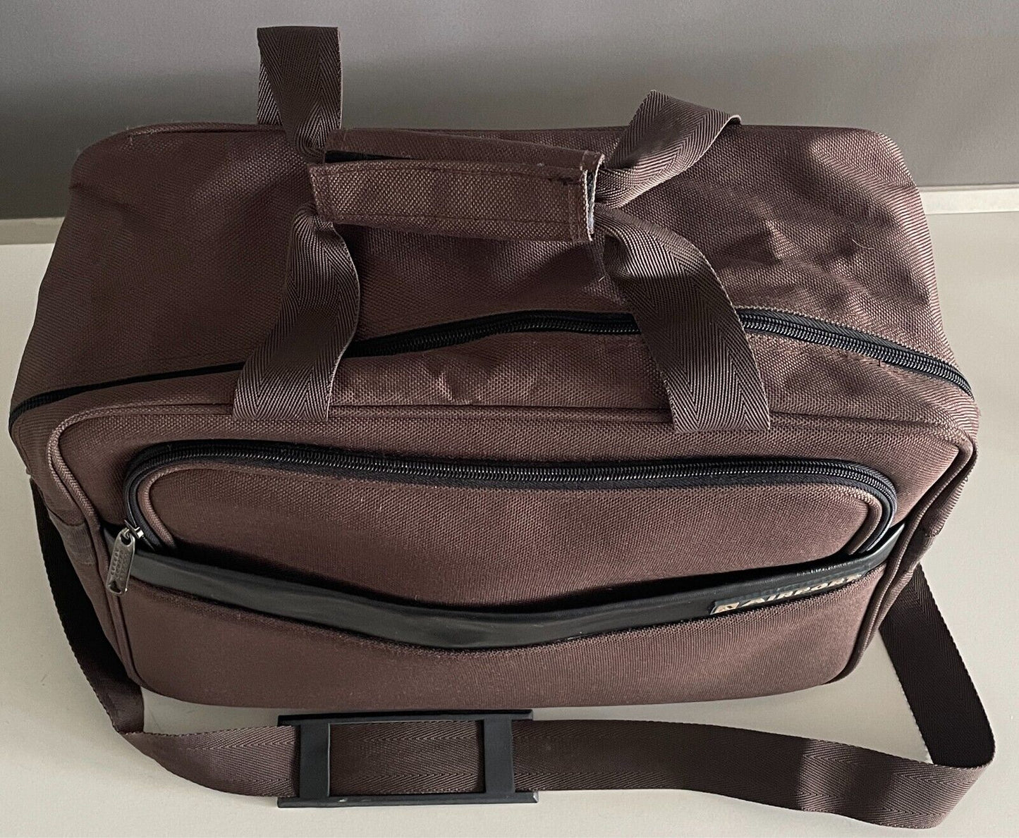 Retro AIRPORT Brown Black Trim Polyester Carry On/Travel Shoulder Strap/Handles