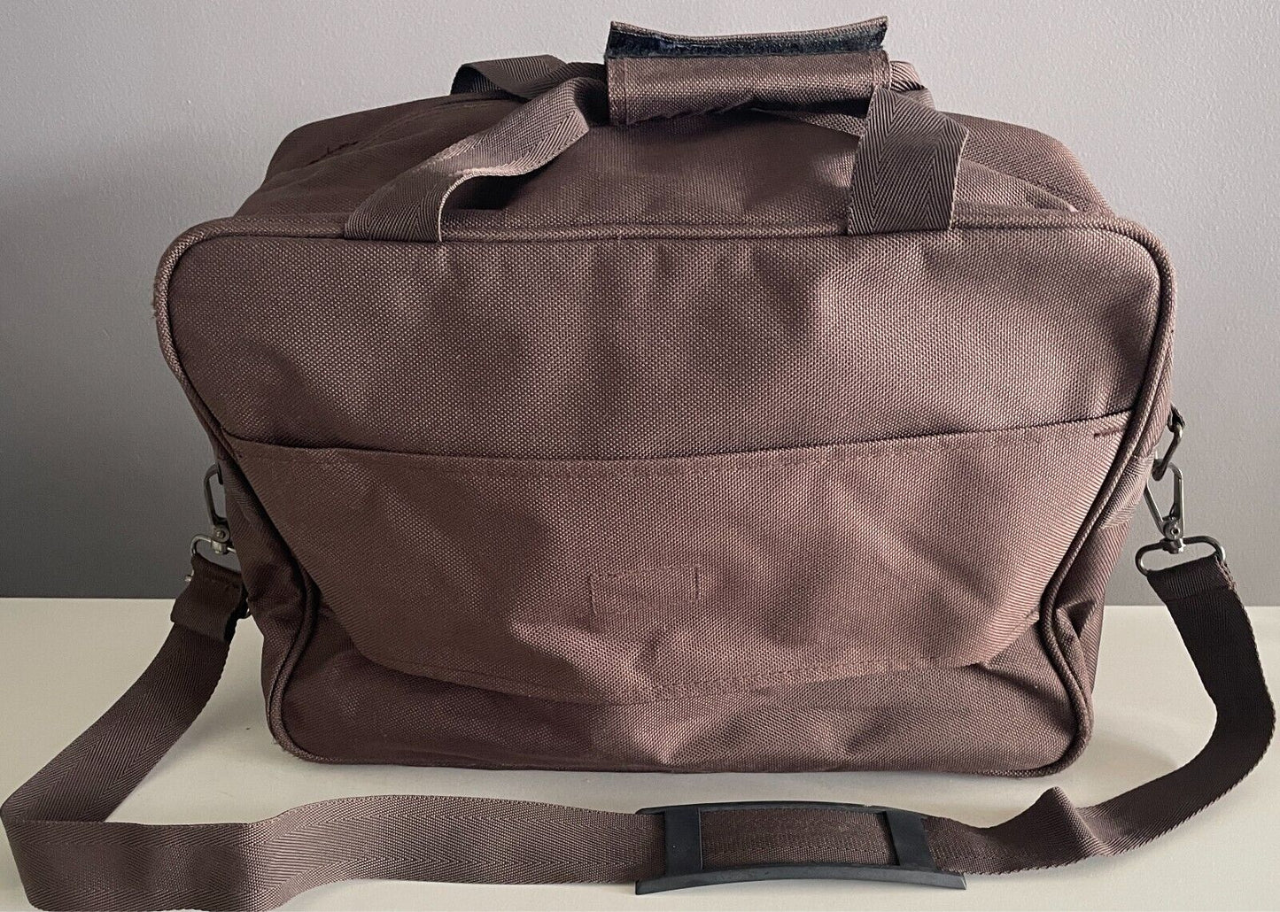 Retro AIRPORT Brown Black Trim Polyester Carry On/Travel Shoulder Strap/Handles