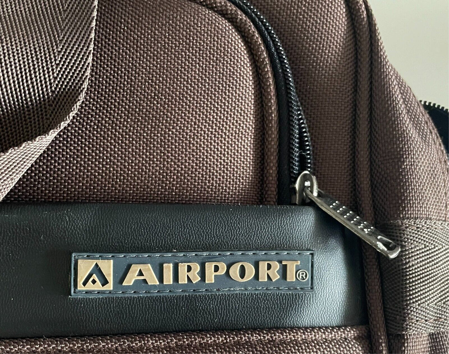Retro AIRPORT Brown Black Trim Polyester Carry On/Travel Shoulder Strap/Handles
