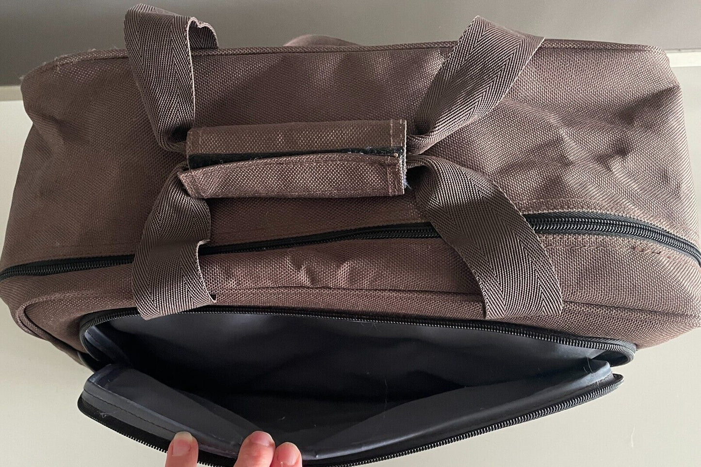 Retro AIRPORT Brown Black Trim Polyester Carry On/Travel Shoulder Strap/Handles