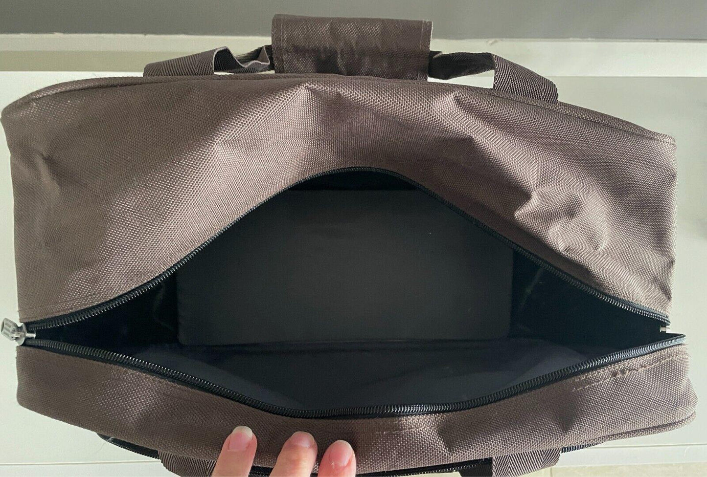 Retro AIRPORT Brown Black Trim Polyester Carry On/Travel Shoulder Strap/Handles
