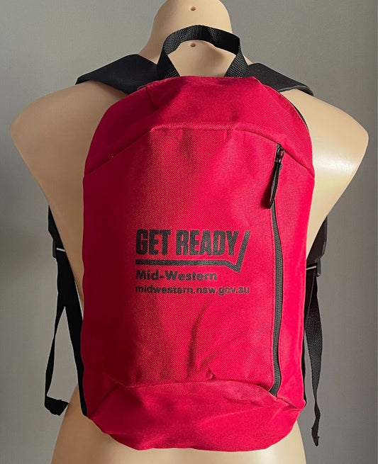 MID WESTERN NSW Uni Get Ready Country Red Black Trim Backpack Adjustable Strap
