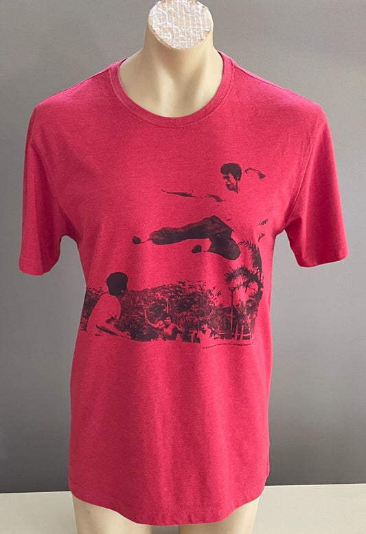 Mens BRUCE LEE T Shirt Burgundy Marl Flying Kick  Tee Sz XL 115cm Chest NEW