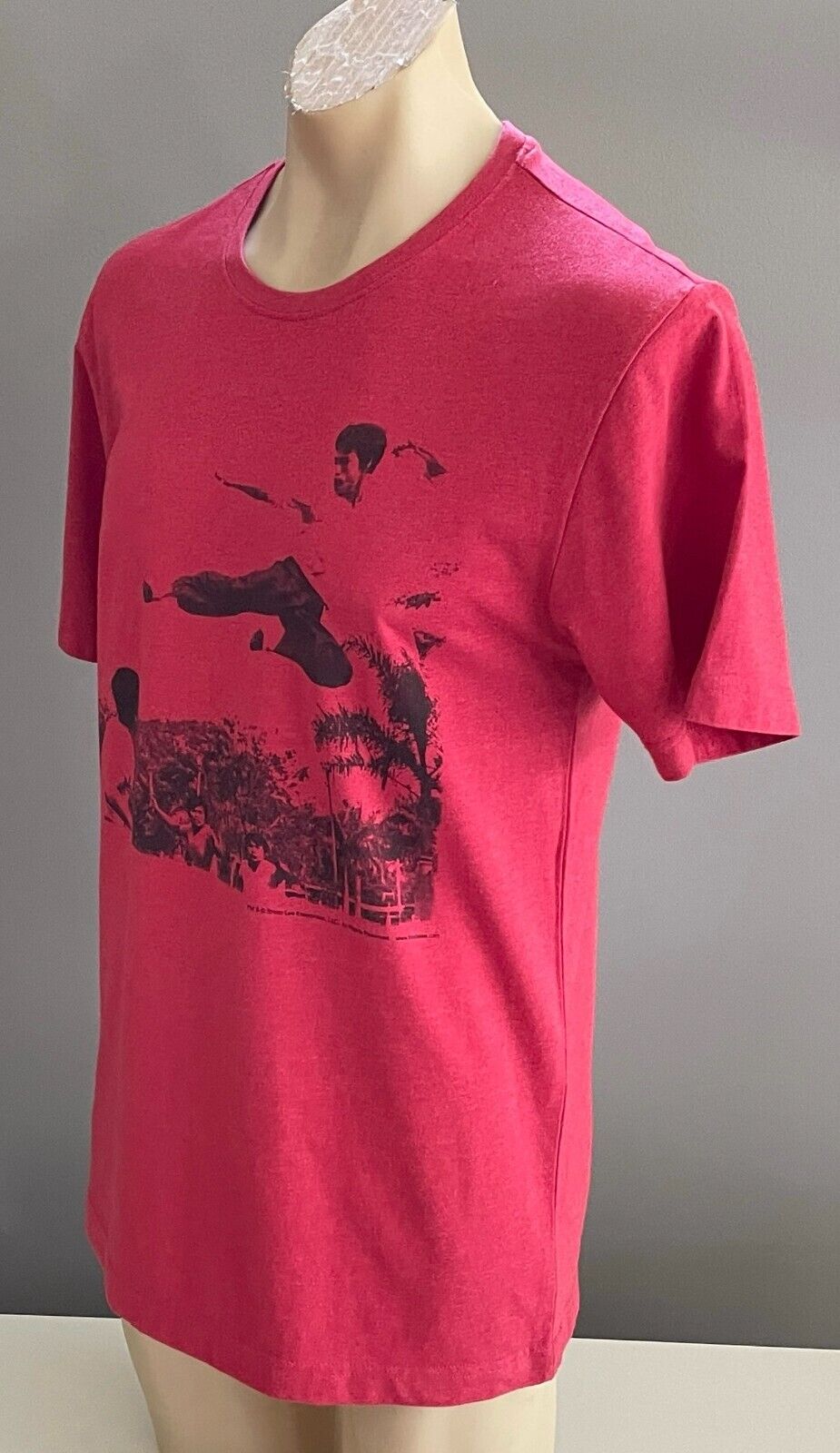 Mens BRUCE LEE T Shirt Burgundy Marl Flying Kick  Tee Sz XL 115cm Chest NEW