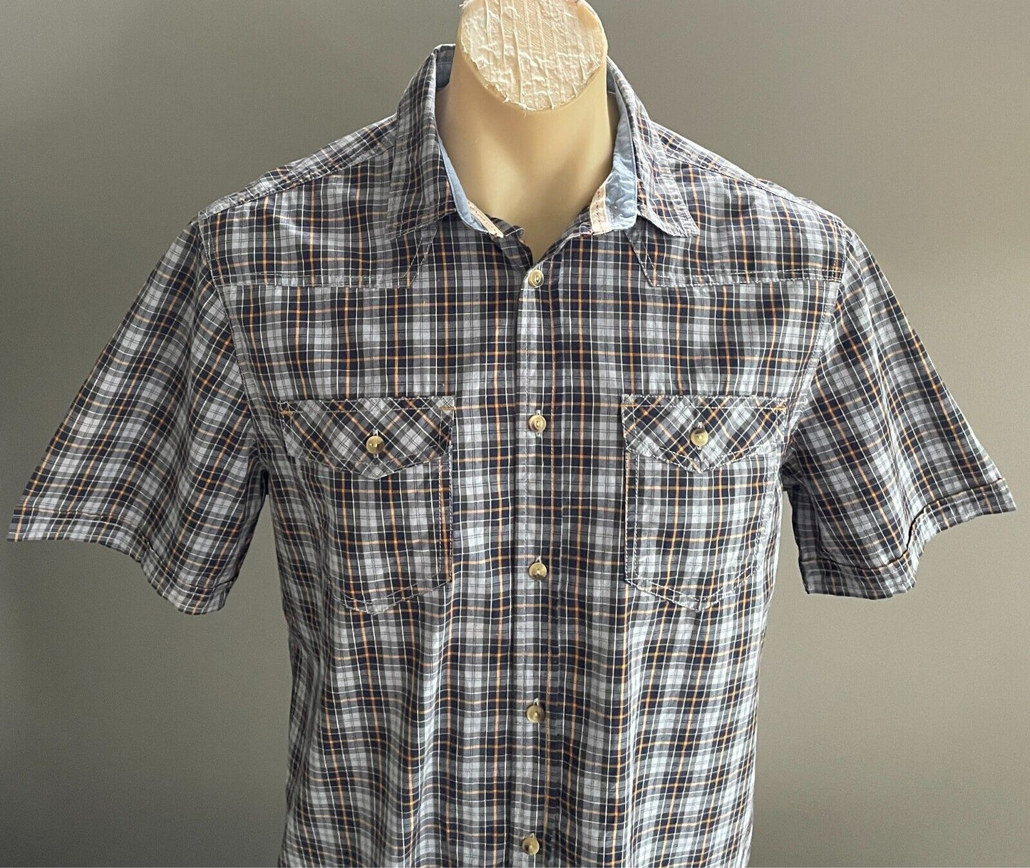 Mens LEE COOPER Shirt Short Sleeve Check Size M Button Front Regular Fit Cotton