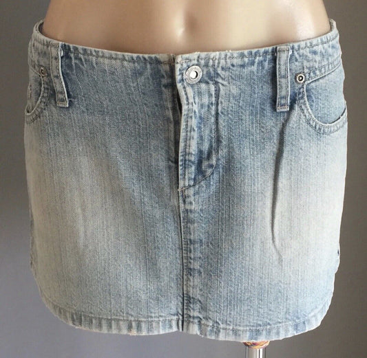 RIDERS by LEE Jeans Mini Skirt Blue Denim Faded Ladies Sz14 Cheeky Bum Vintage