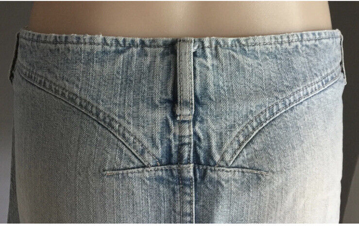 RIDERS by LEE Jeans Mini Skirt Blue Denim Faded Ladies Sz14 Cheeky Bum Vintage