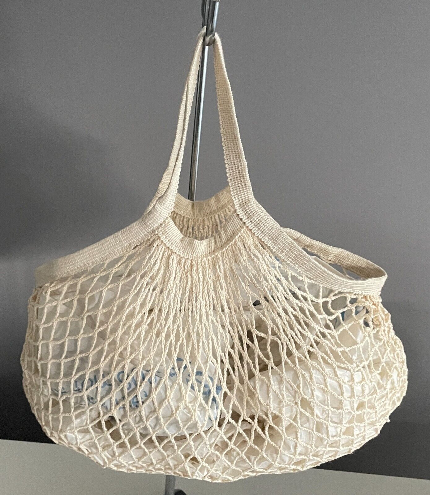 Shopper String Bag Cream Cotton Crochet Eco Friendly Save the Planet 37cm