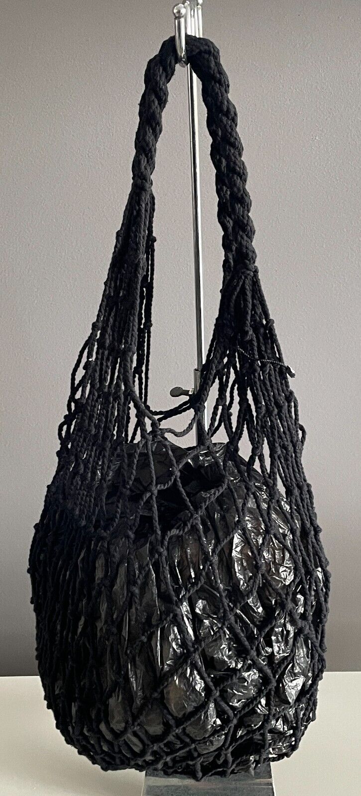 String Bag Black  Shopper Shoulder Tote Cotton Macrame Eco Save the Planet
