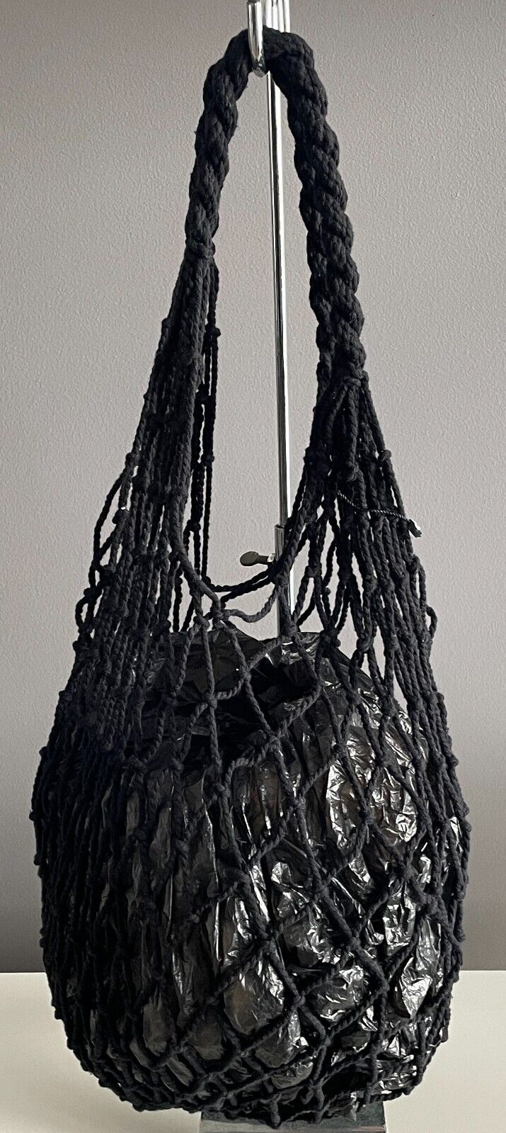 String Bag Black  Shopper Shoulder Tote Cotton Macrame Eco Save the Planet