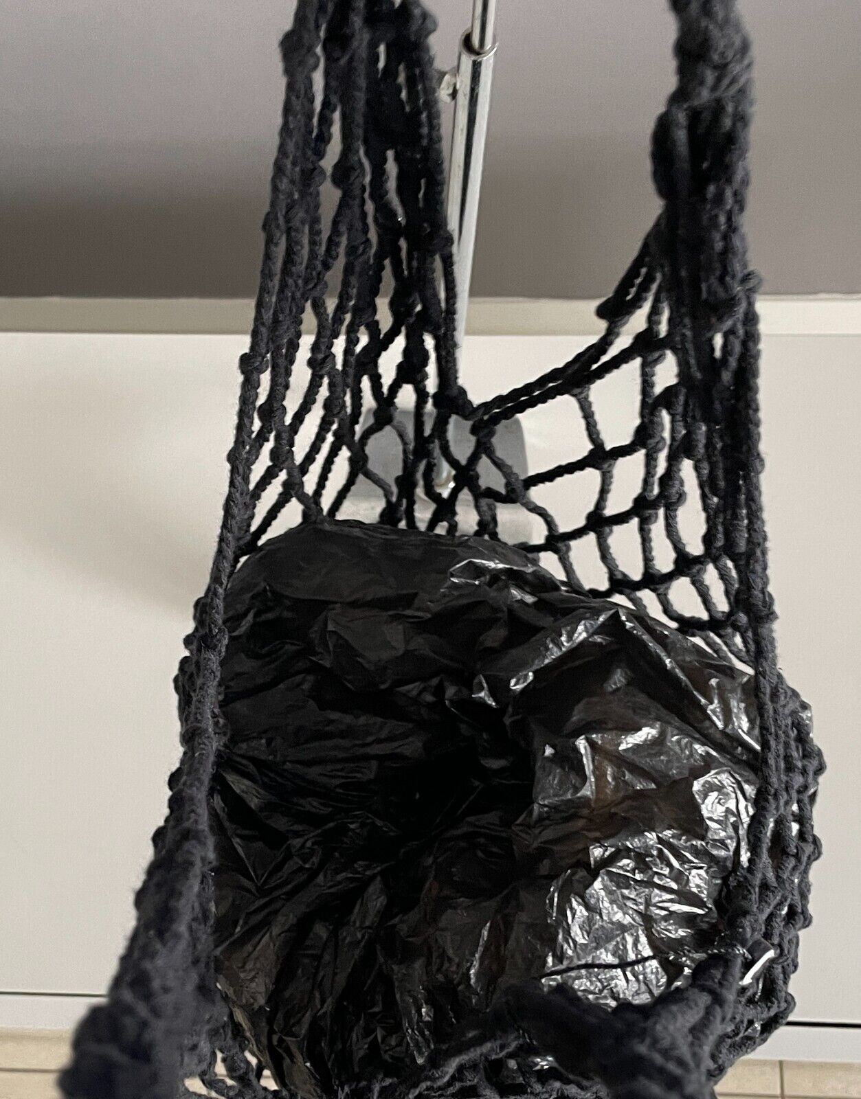 String Bag Black  Shopper Shoulder Tote Cotton Macrame Eco Save the Planet