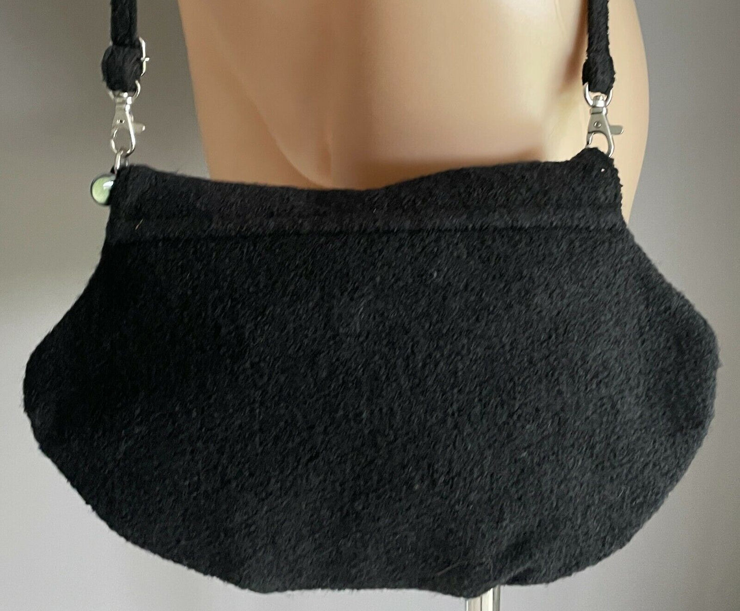 CAMOMILLA MILANO Black Handbag Boucle Fabric Shoulder Clutch Bag w Bow Italy NEW