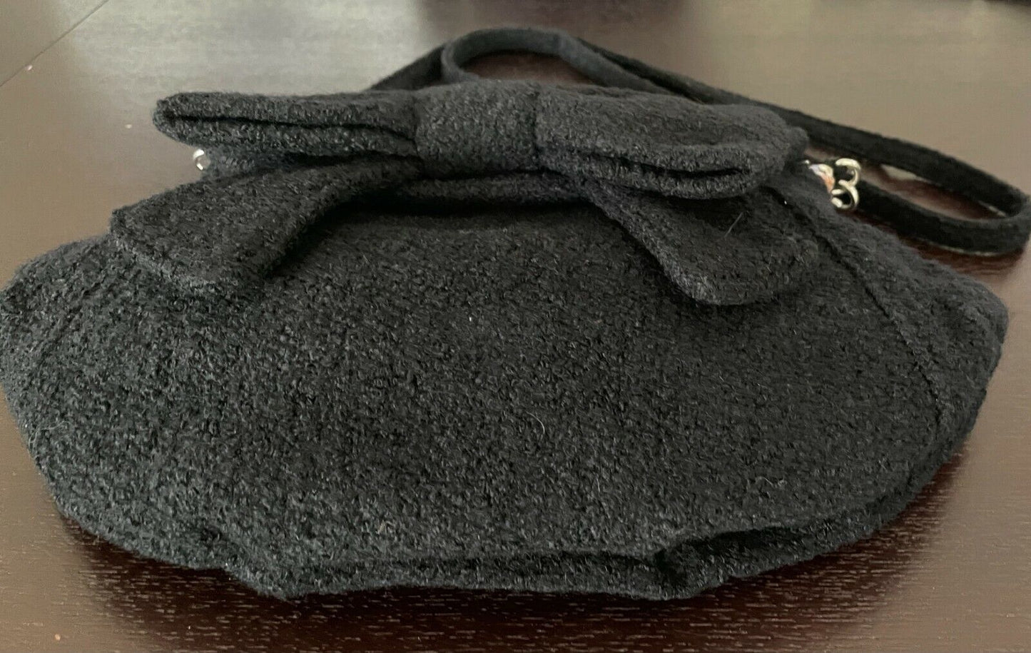 CAMOMILLA MILANO Black Handbag Boucle Fabric Shoulder Clutch Bag w Bow Italy NEW