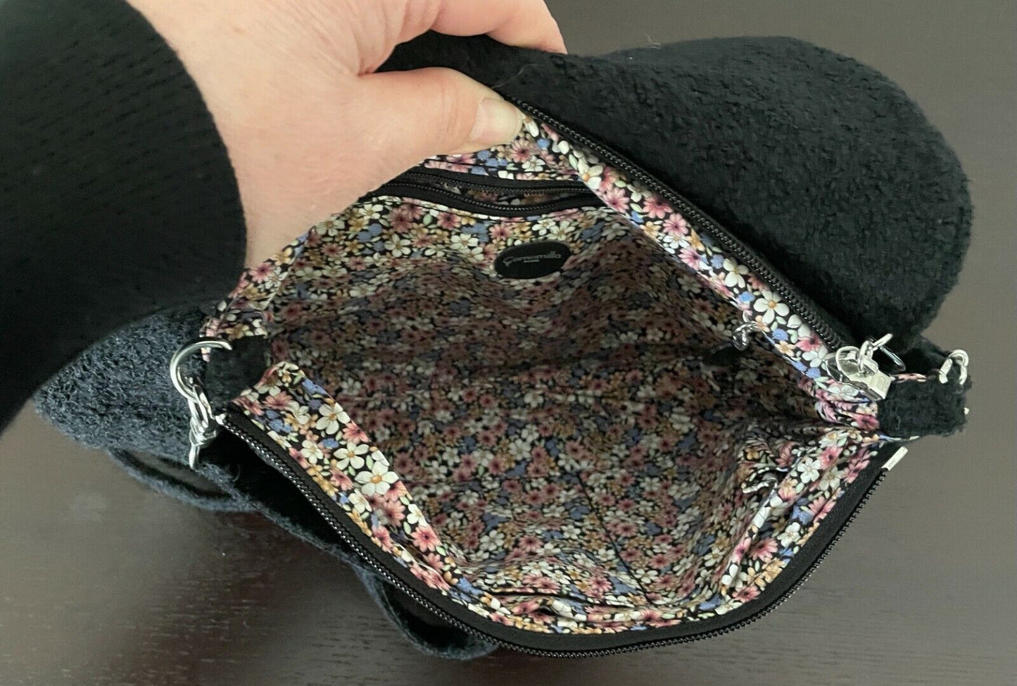 CAMOMILLA MILANO Black Handbag Boucle Fabric Shoulder Clutch Bag w Bow Italy NEW