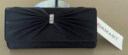 Evening Bag DAMART  "Audrey" Black Satin Look Bow & Crystal Trim Clutch Shoulder