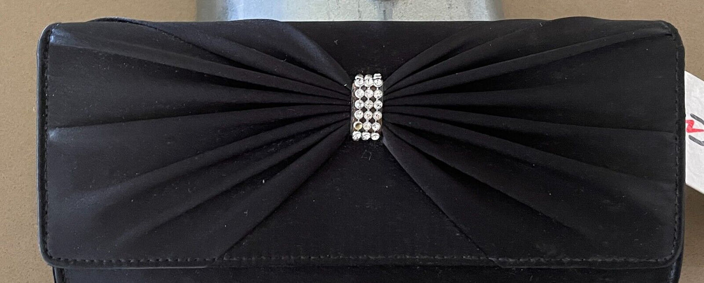 Evening Bag DAMART  "Audrey" Black Satin Look Bow & Crystal Trim Clutch Shoulder
